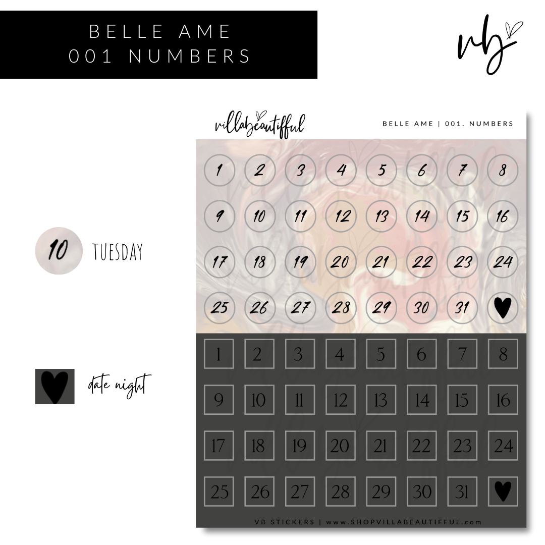 Sticker Sheet | Belle Ame 01 Numbers