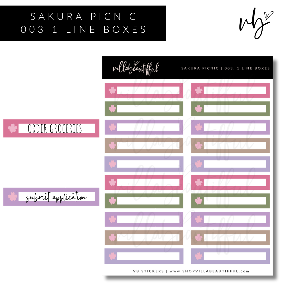 Sticker Sheet | Sakura Picnic 03 1 Line Boxes