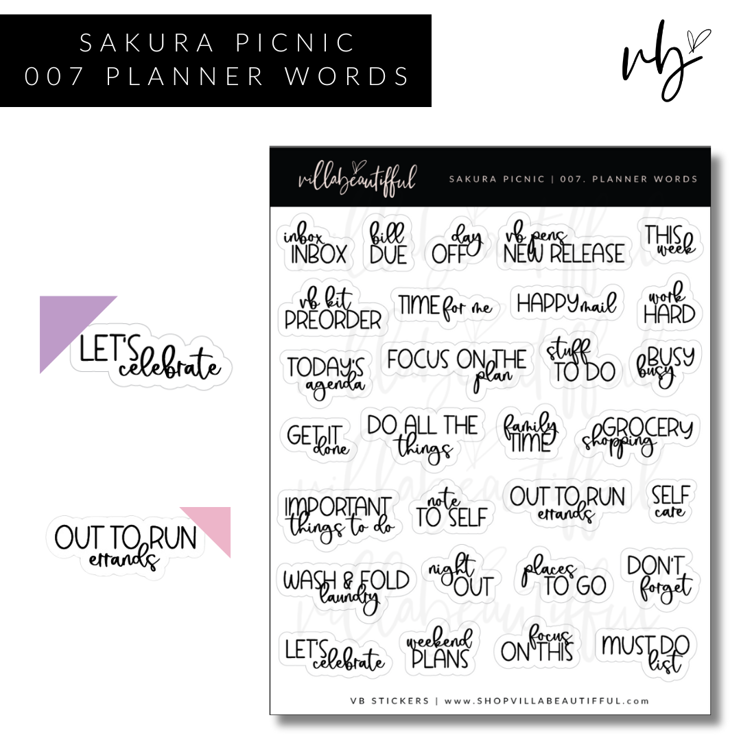 Sticker Sheet | Sakura Picnic 07 Planner Words