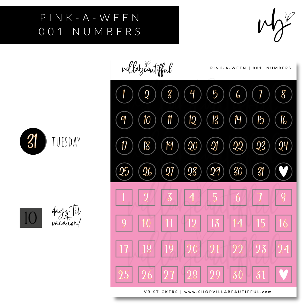 Sticker Sheet | Pink-a-Ween 01 Numbers