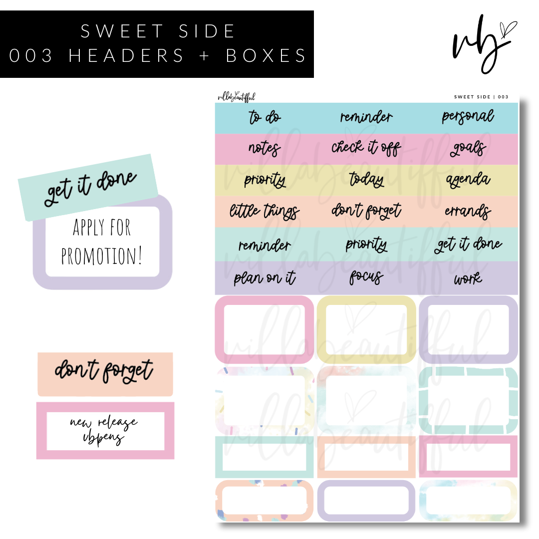 Sticker Sheet | Sweet Side 03 Headers + Boxes