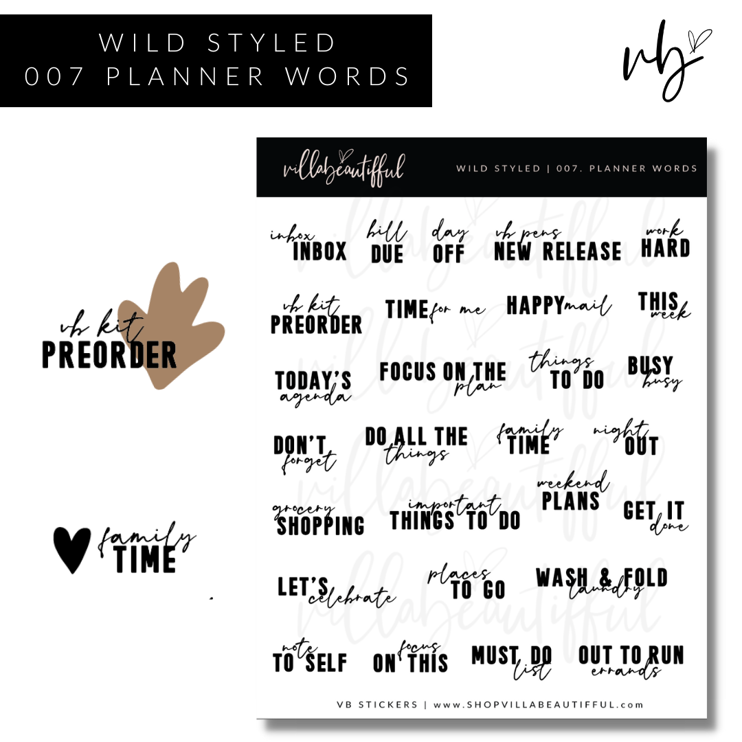 Sticker Sheet | Wild Styled 07 Planner Words