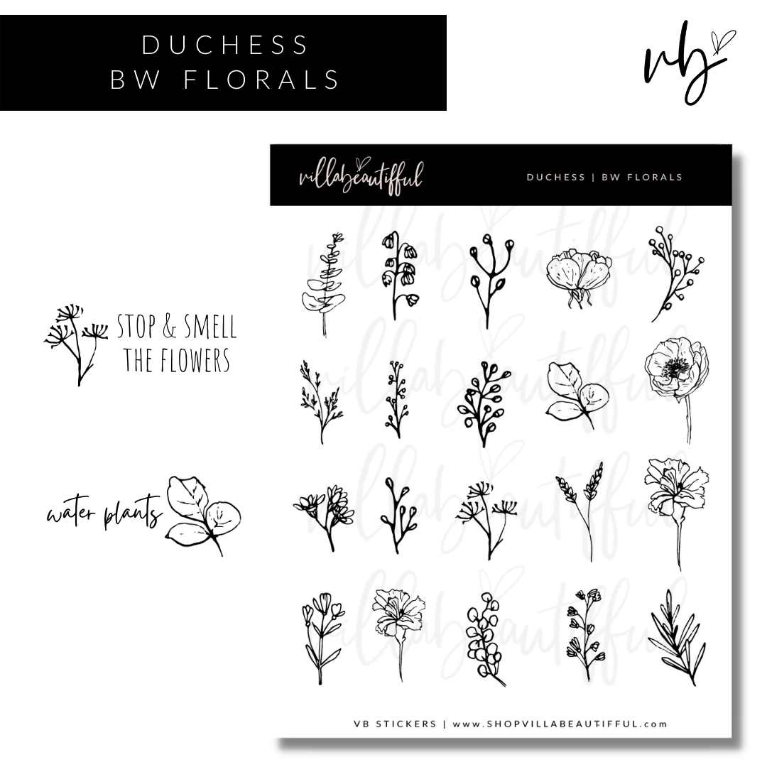 Sticker Sheet | Duchess 01 BW Florals