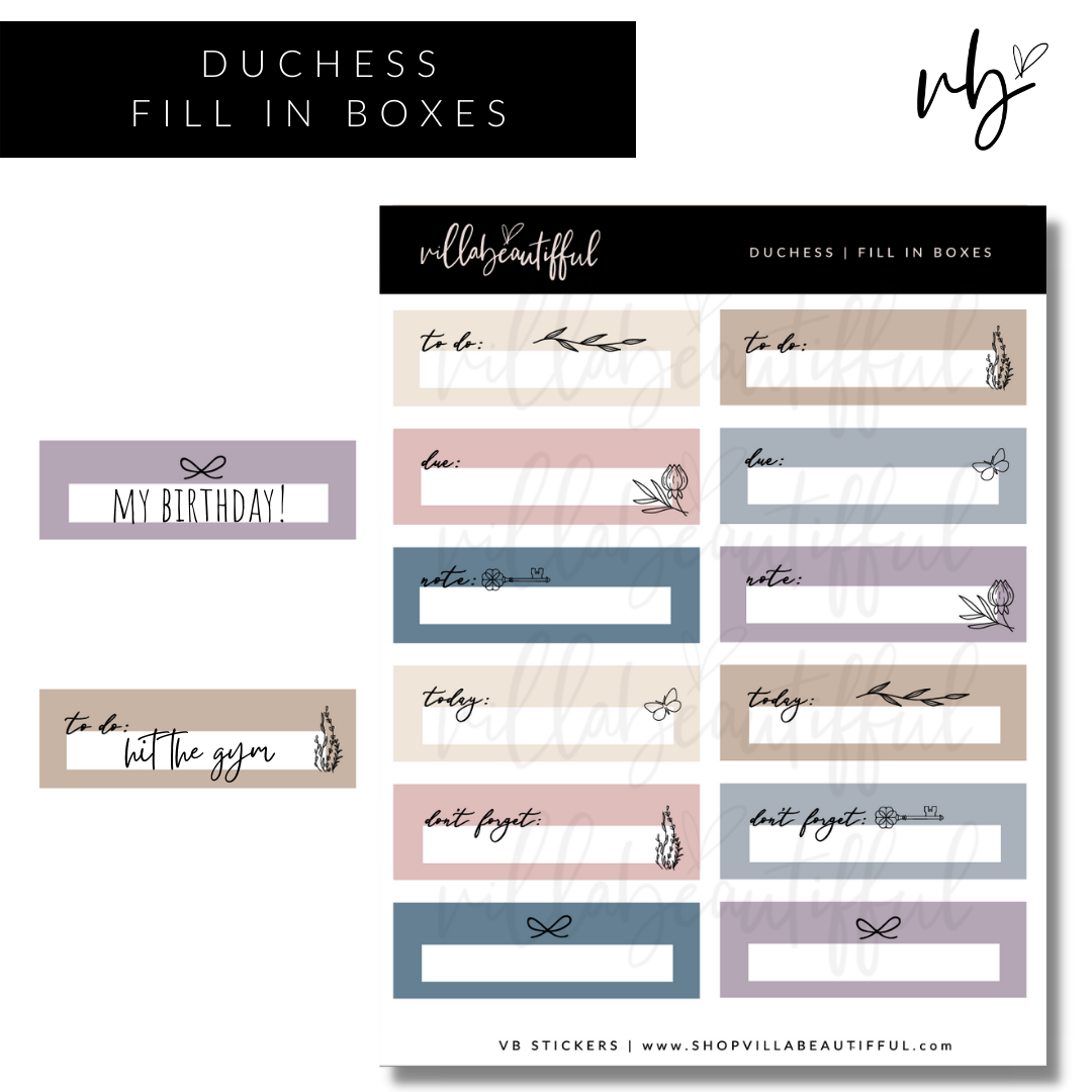 Sticker Sheet | Duchess 06 Fill in Boxes