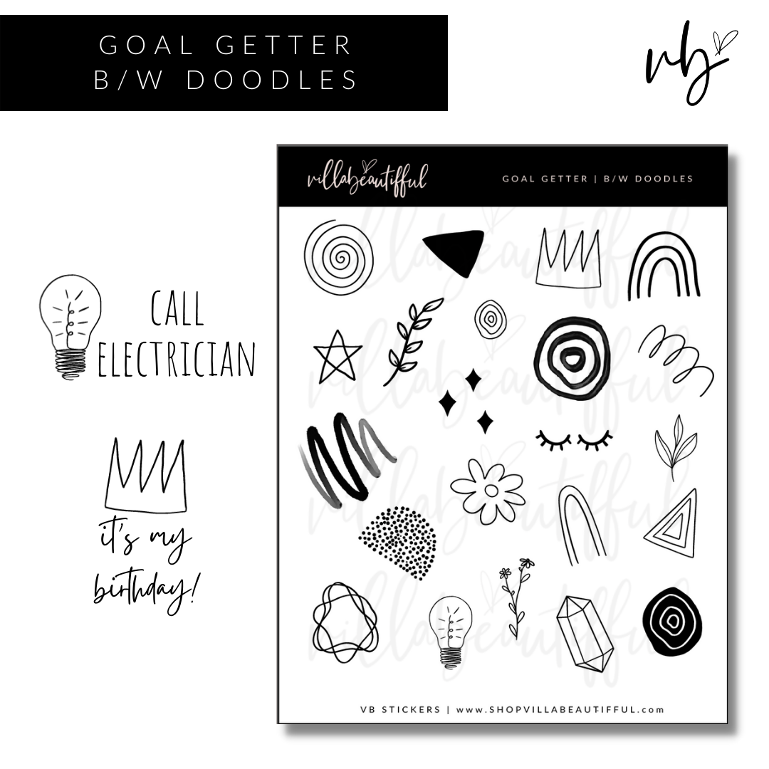 Sticker Sheet | Goal Getter 01 BW Doodles