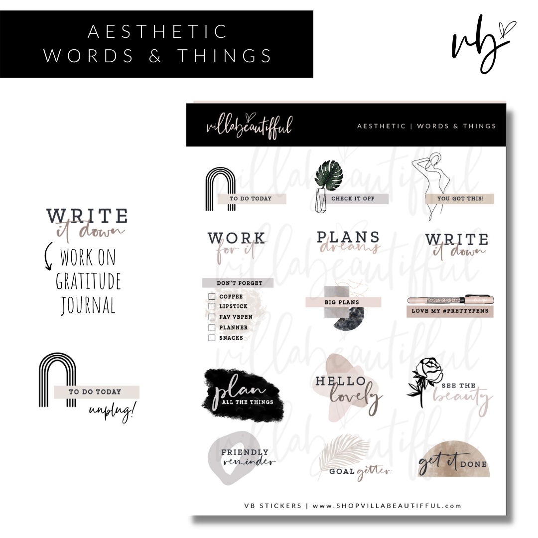 Sticker Sheet | Aesthetic 04 Words & Things