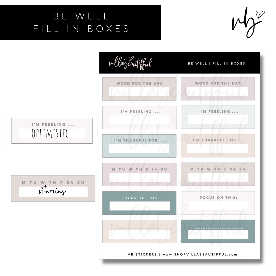 Sticker Sheet | Be Well Fill in Boxes