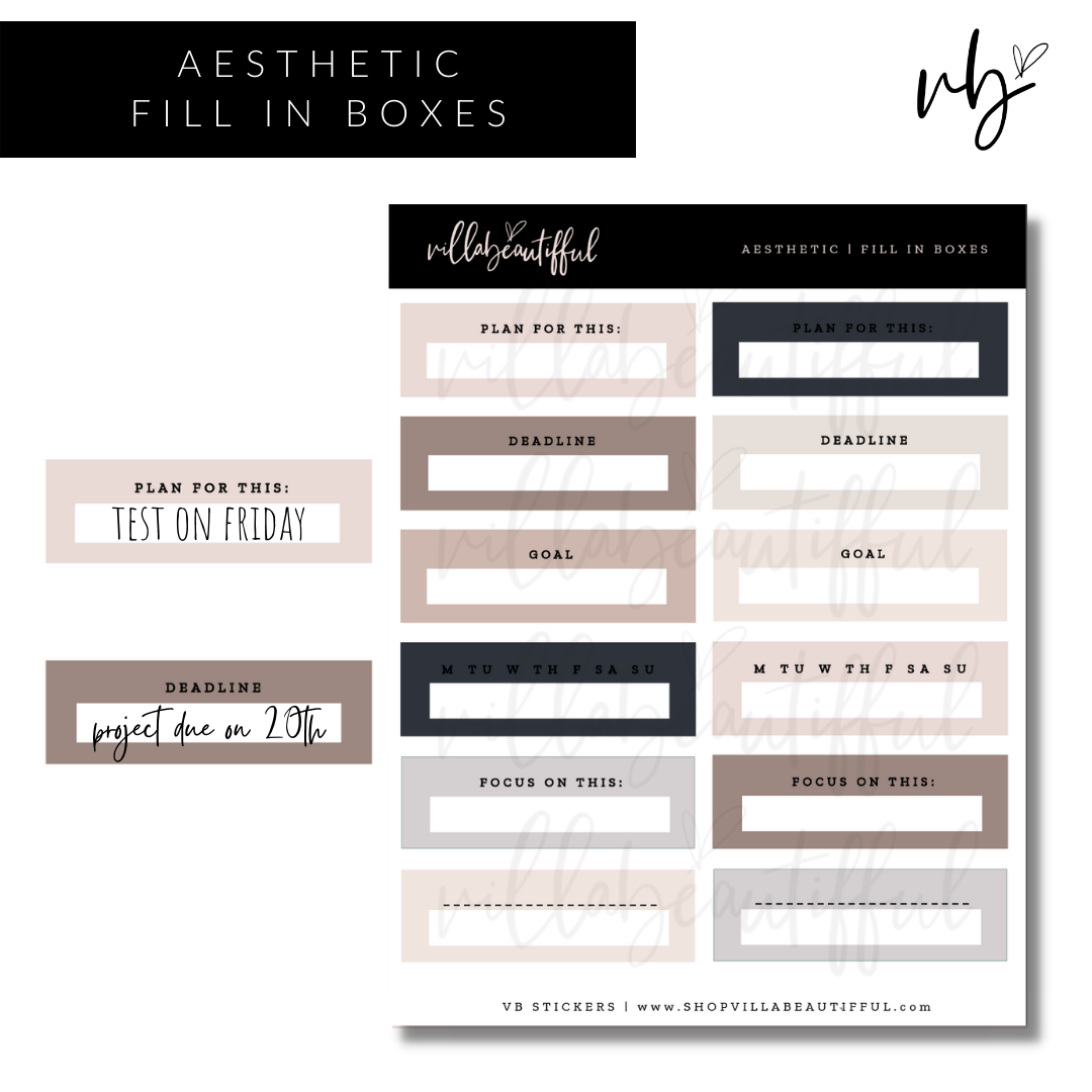 Sticker Sheet | Aesthetic 06 Fill in Boxes