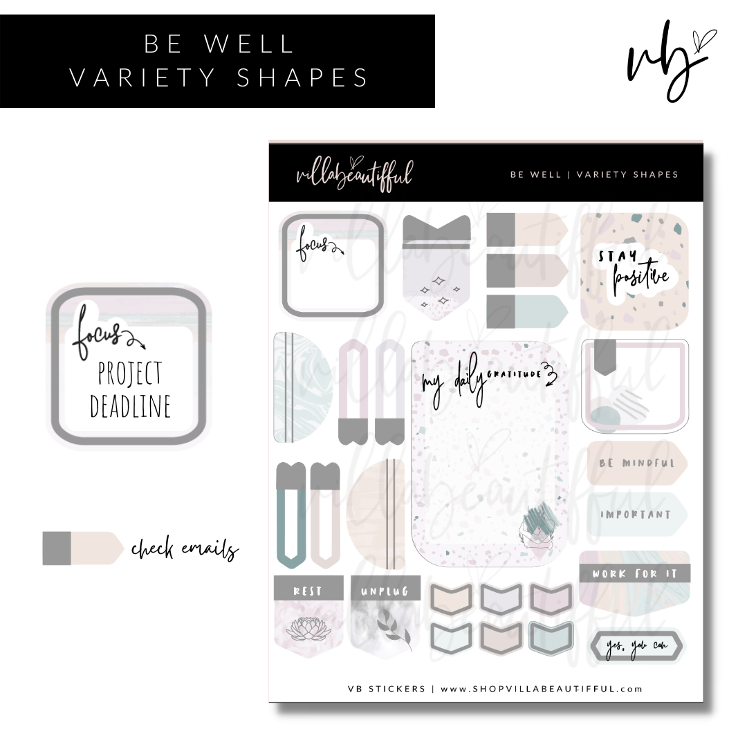 Sticker Sheet | Be Well Variety Shapes