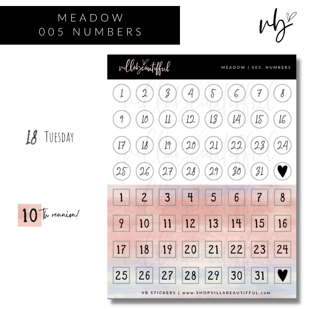 Sticker Sheet | Meadow 05 Numbers