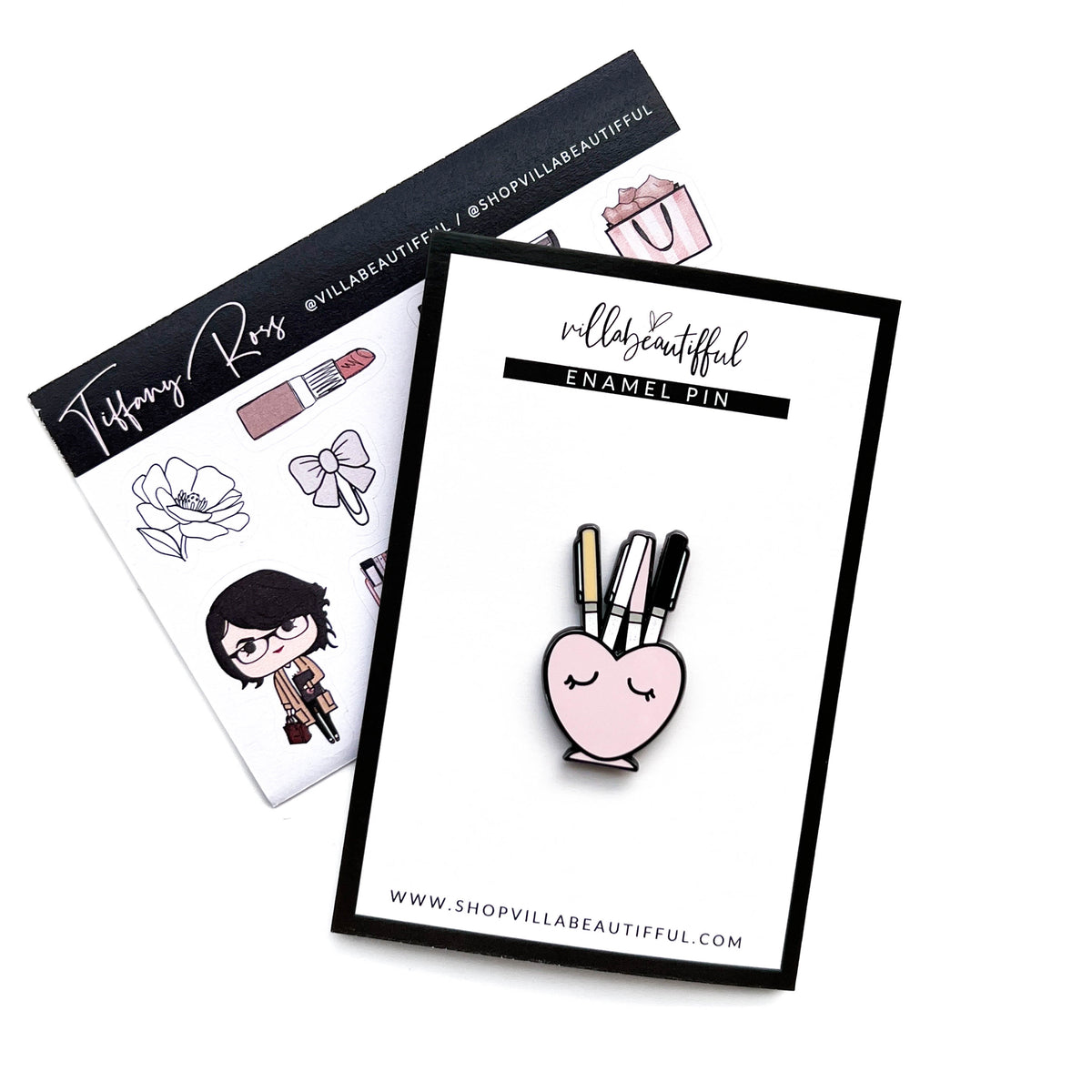 Enamel Pin + Stickers | Heart Pen